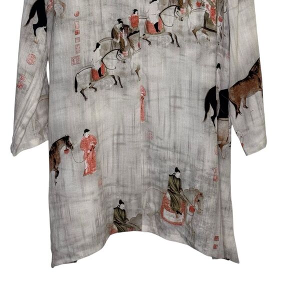 Soft Surroundings Song Dynasty Button Front Tunic Cardigan Asian Horses Sz Large - Picture 5 of 8